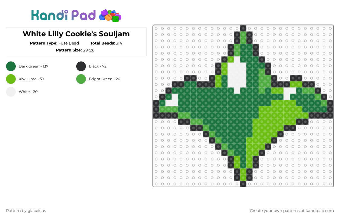 White Lilly Cookie\'s Souljam - Fuse Bead Pattern by glaceicus on Kandi Pad - green,crk,cookie run,white lily,ancients,soul jam