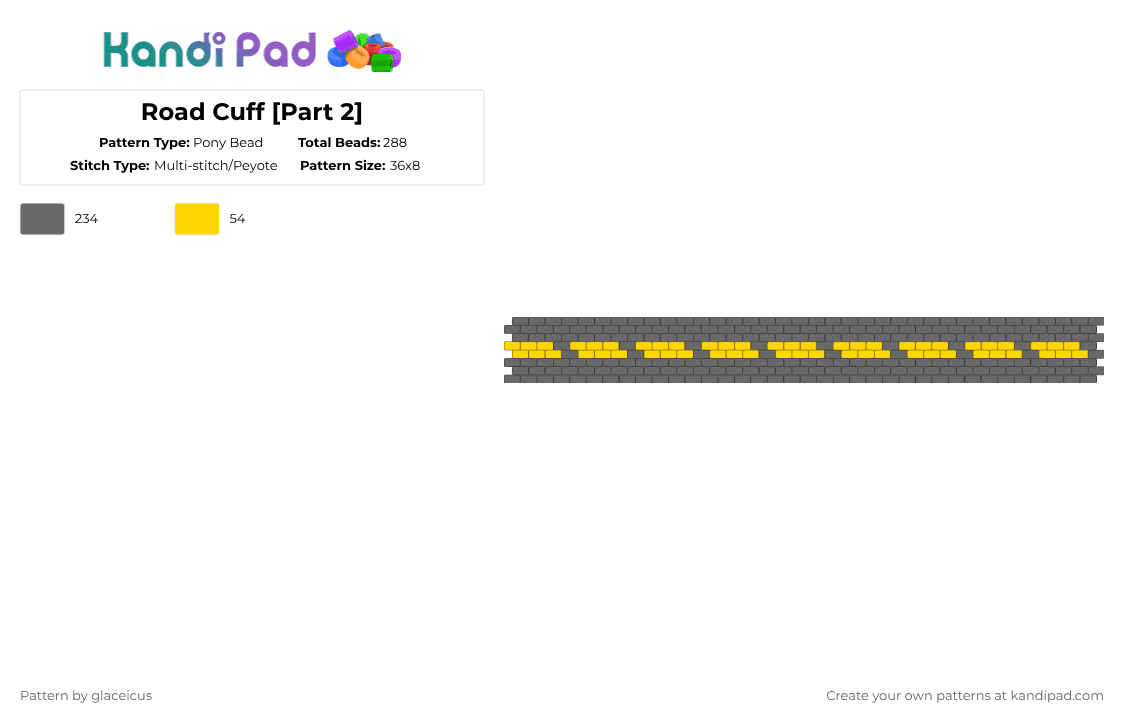 Road Cuff [Part 2] - Pony Bead Pattern by glaceicus on Kandi Pad - gray, grey, road, yellow