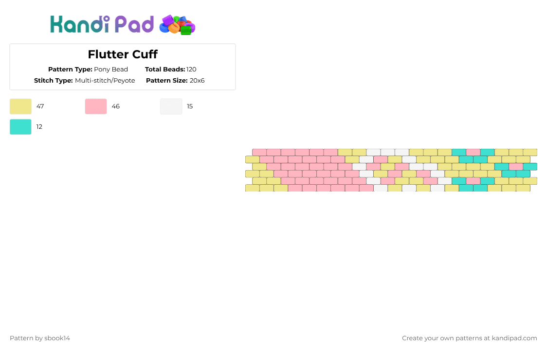 Flutter Cuff - Pony Bead Pattern by glaceicus on Kandi Pad - pegasus,gen4,mlp,mylittlepony,skibiewfia,flutter,shy,fluttershy