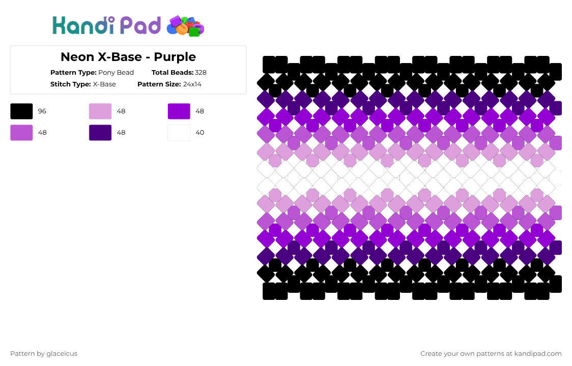 Neon X-Base - Purple - Pony Bead Pattern by glaceicus on Kandi Pad - pink,purple,pruple,neon
