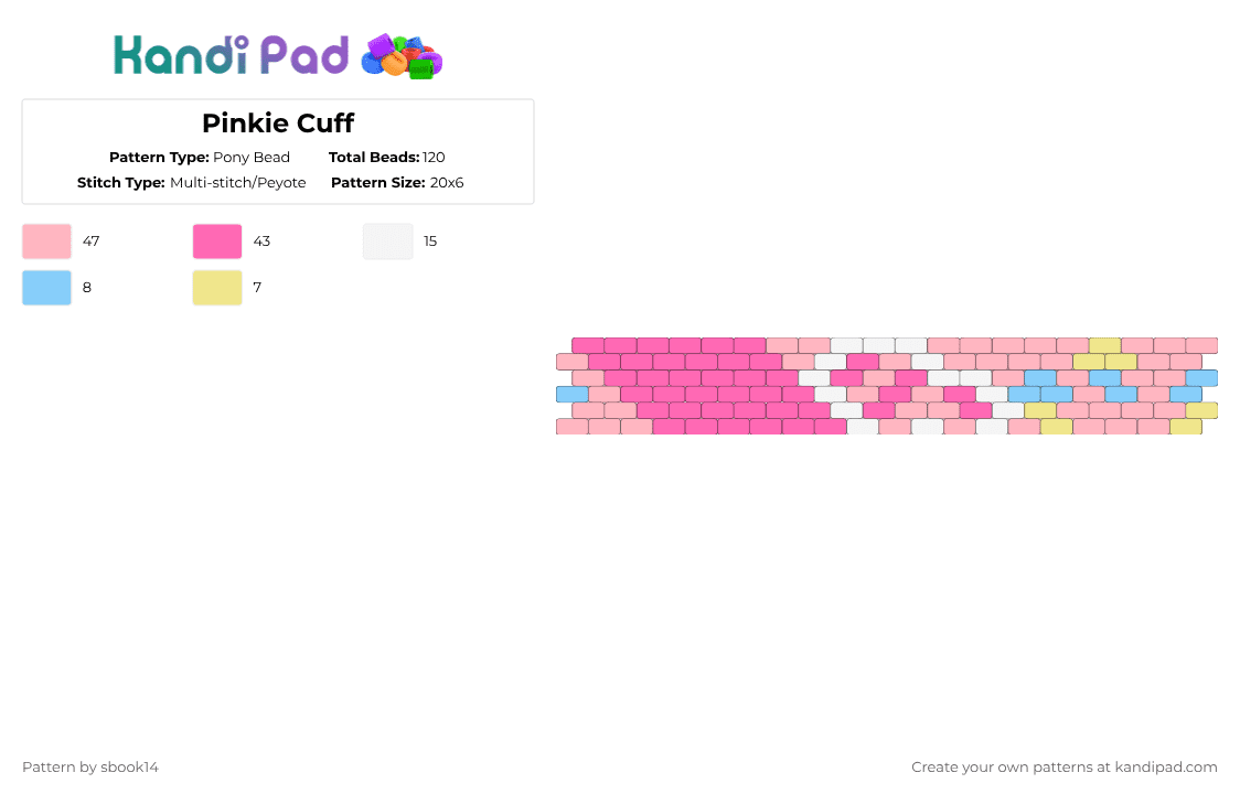 Pinkie Cuff - Pony Bead Pattern by glaceicus on Kandi Pad - pink,gen4,mlp,mylittlepony,skibiewfia,earthpony,pinkie,pie,pinkiepie
