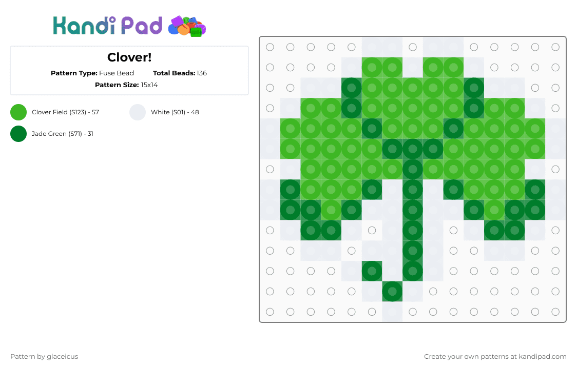 Clover! - Fuse Bead Pattern by glaceicus on Kandi Pad - green,white,cotdstpatricksday2026,clover