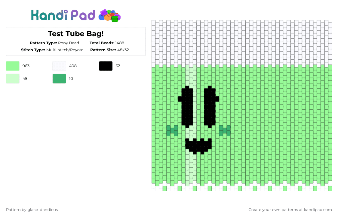 Test Tube Bag! - Pony Bead Pattern by glaceicus on Kandi Pad - teal,testtube,bag,green,clear,inanimateinsanity,ii,brightlights,inanimate insanity