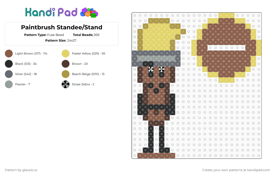 Paintbrush Standee/Stand - Fuse Bead Pattern by glaceicus on Kandi Pad - brown, ii, inanimate insanity, paintbrush, painty, stand, standee, tan, yellow