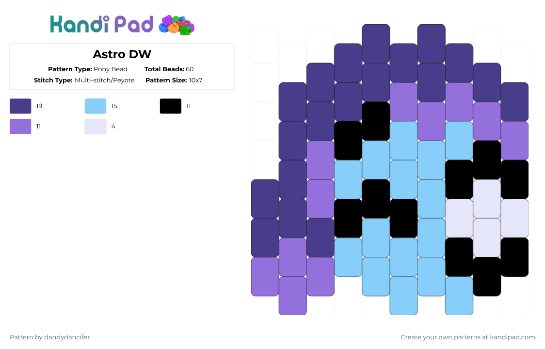 Astro DW - Pony Bead Pattern by glaceicus on Kandi Pad - light blue,purple,dw,dandysworld,astro,astronovilite,novilite,moon,main,toon