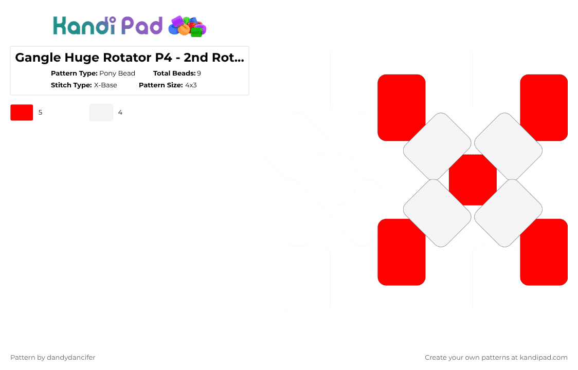 Gangle Huge Rotator P4 - 2nd Rotator Bumper - Pony Bead Pattern by glaceicus on Kandi Pad - red,white