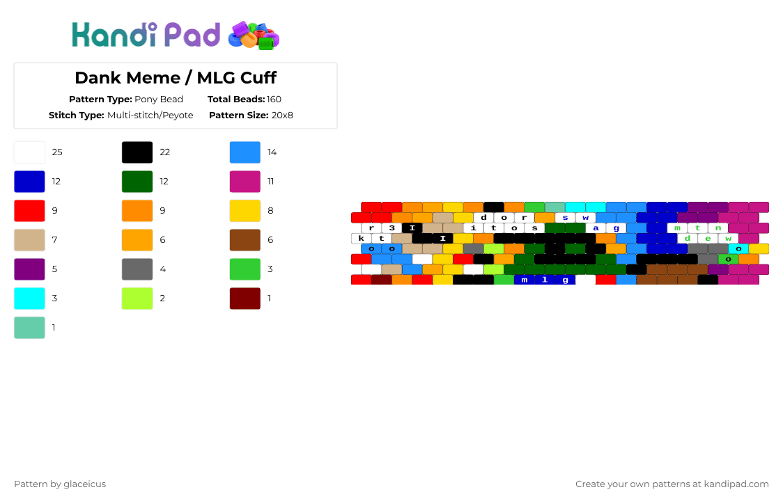 Dank Meme / MLG Cuff - Pony Bead Pattern by rapidazure on Kandi Pad - colorful, cotdviraltrends, dank, light blue, meme, mlg, orange, purple, rainbow, trend