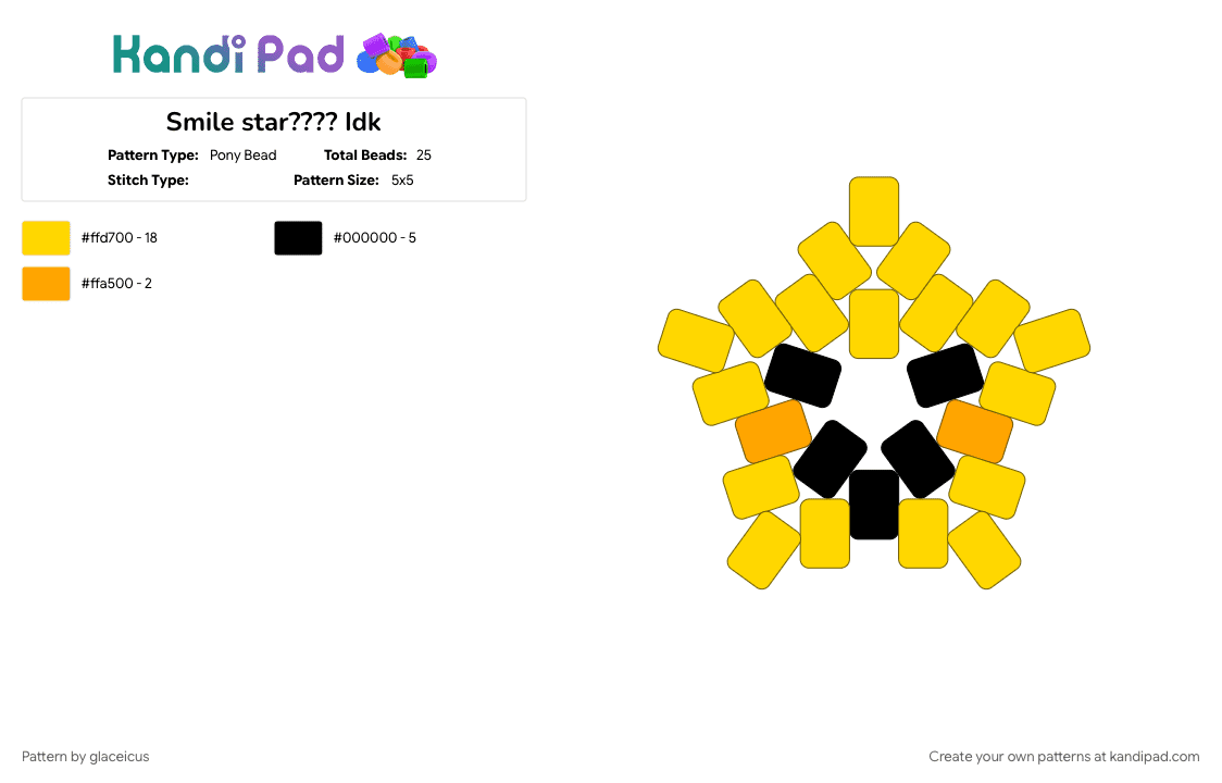Smile star???? Idk - Pony Bead Pattern by glaceicus on Kandi Pad - smile, star, verity, yellow