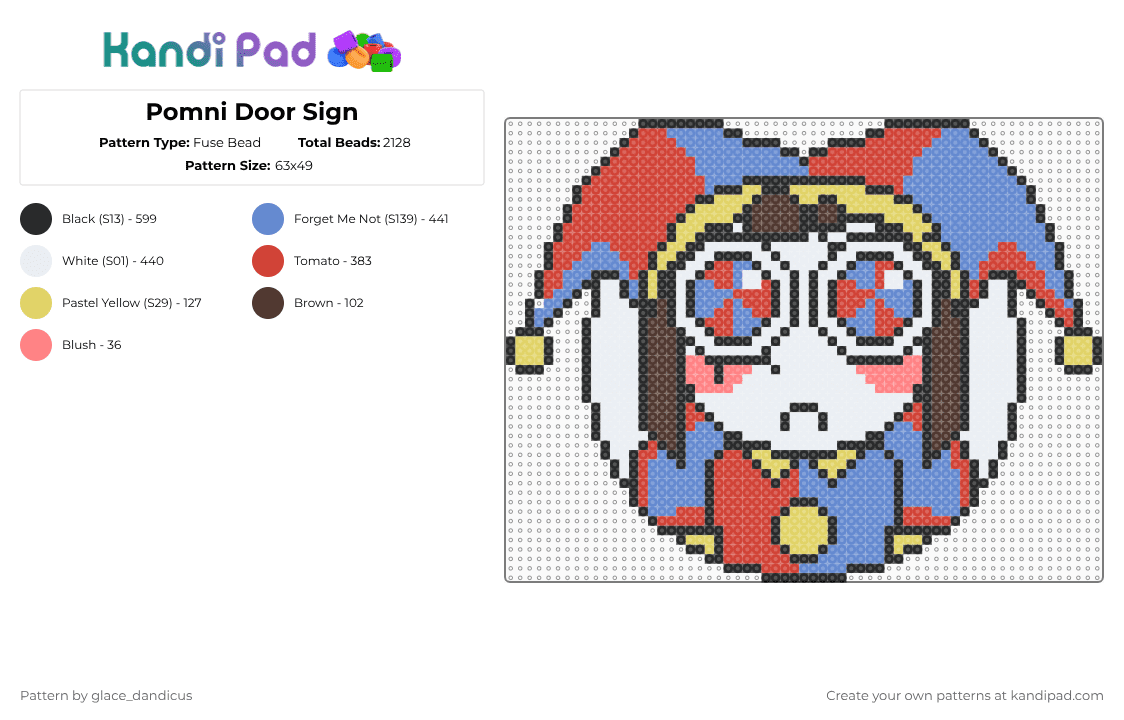 Pomni Door Sign - Fuse Bead Pattern by glaceicus on Kandi Pad - red,blue,tadc,the amazing digital circus,digital circus,pomni,jester,sign