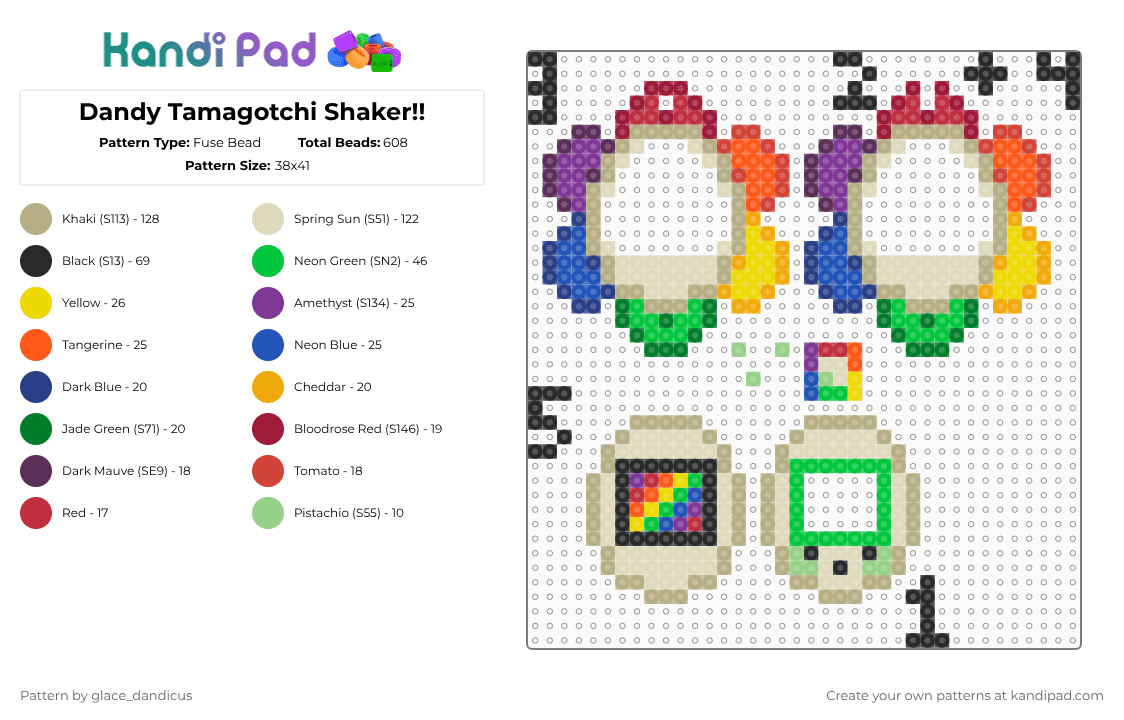 Dandy Tamagotchi Shaker!! - Fuse Bead Pattern by glaceicus on Kandi Pad - beige,green,tamagotchi,dandy,shaker,keychain,rainbow,flower,dandysworld,roblox