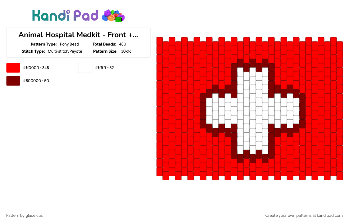 Animal Hospital Medkit - Front + Back - Pony Bead Pattern by glaceicus on Kandi Pad - animal, animal hospital, bag, hospital, medkit, red, roblox