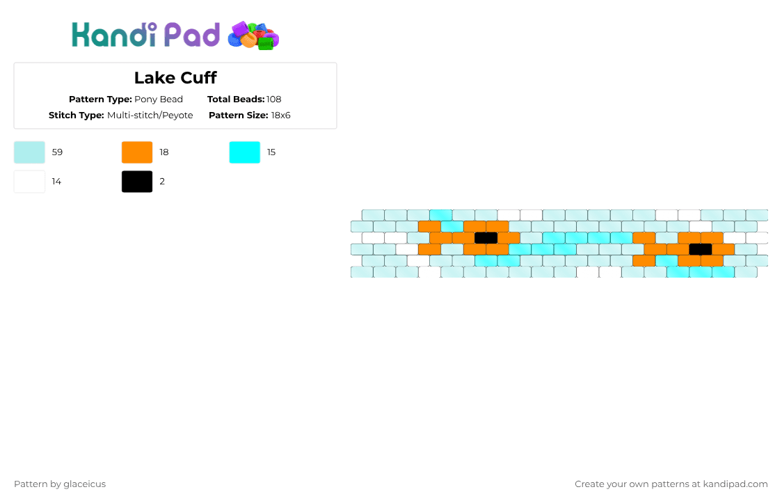 Lake Cuff - Pony Bead Pattern by glaceicus on Kandi Pad - light blue,cotdlakes,pond,lake,water,fish,blue,orange