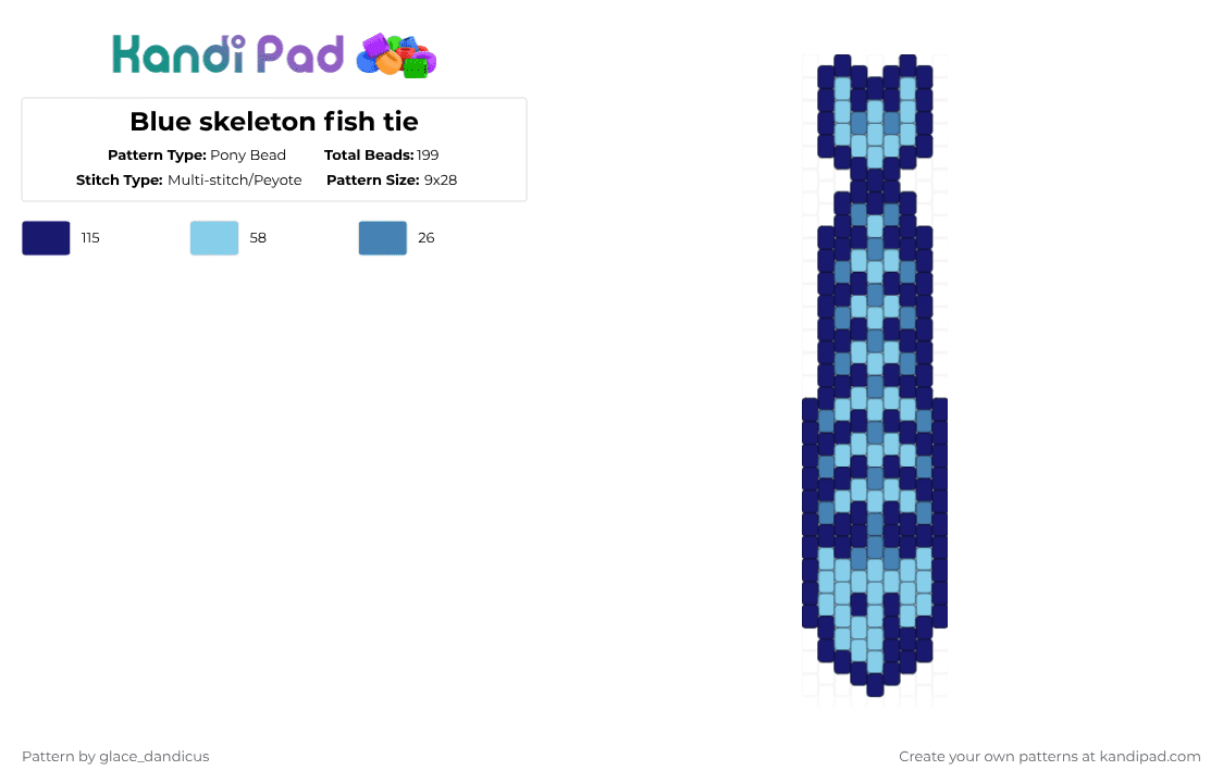 Blue skeleton fish tie [remix] - Pony Bead Pattern by glaceicus on Kandi Pad - purple,blue,skeleton,fish,tie,skeleton fish tie,fish tie,skeleton fish,multicolored
