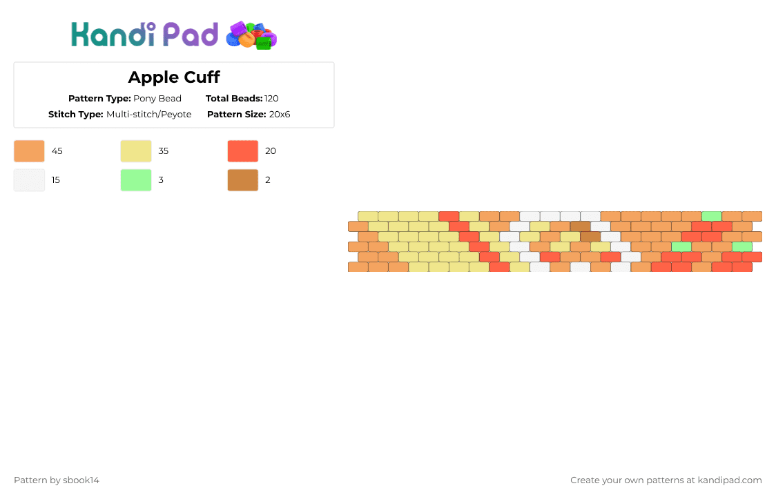Apple Cuff - Pony Bead Pattern by glaceicus on Kandi Pad - gen4,mlp,mylittlepony,skibiewfia,earthpony,apple,jack,applejack
