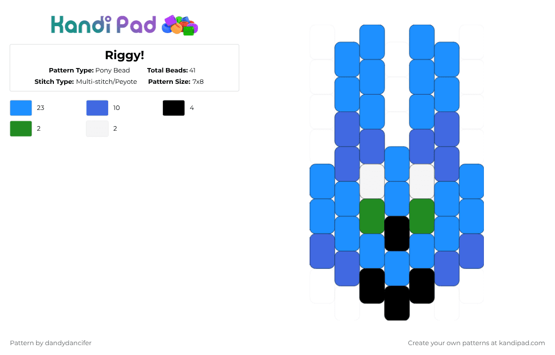 Riggy! - Pony Bead Pattern by glaceicus on Kandi Pad - light blue,riggy,runkey,rabbitmoney,tt,toonturf,dannocaldraws,danno,blue