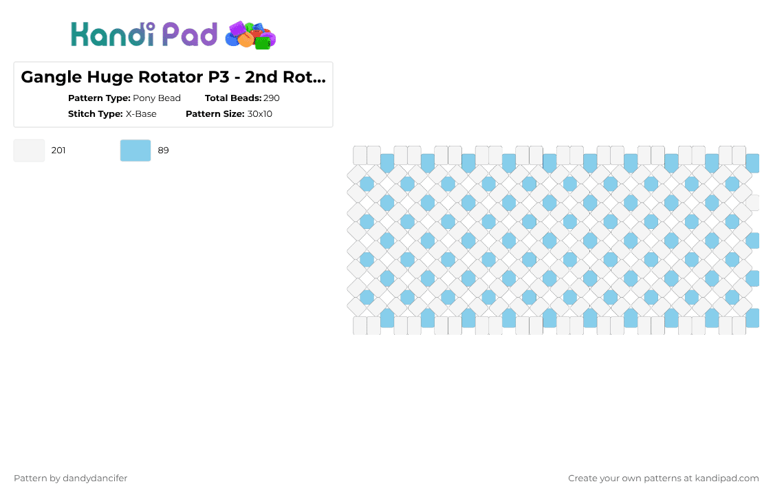 Gangle Huge Rotator P3 - 2nd Rotator - Pony Bead Pattern by glaceicus on Kandi Pad - white,light blue
