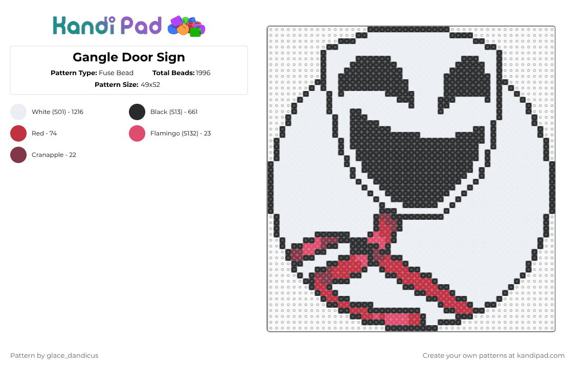 Gangle Door Sign - Fuse Bead Pattern by glaceicus on Kandi Pad - white,red,tadc,gangle,door,sign,digital circus,the amazing digital circus