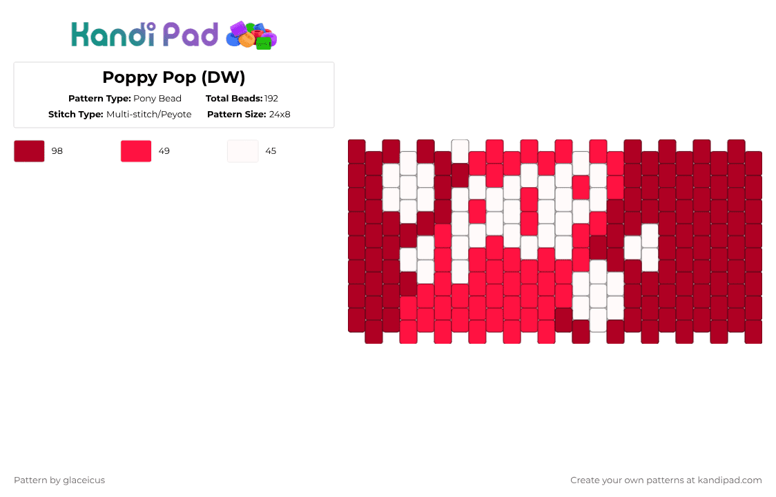 Poppy Pop (DW) - Pony Bead Pattern by glaceicus on Kandi Pad - red,pop,cola,soda,poppy,dandys world,dw,pink