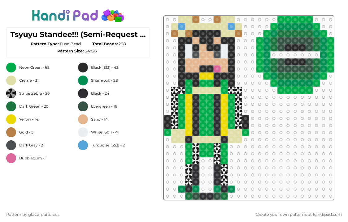 Tsuyu Standee!!! (Semi-Request lol) - Fuse Bead Pattern by glaceicus on Kandi Pad - yellow,green,mha,frog,my hero academia,standee,tsuyu