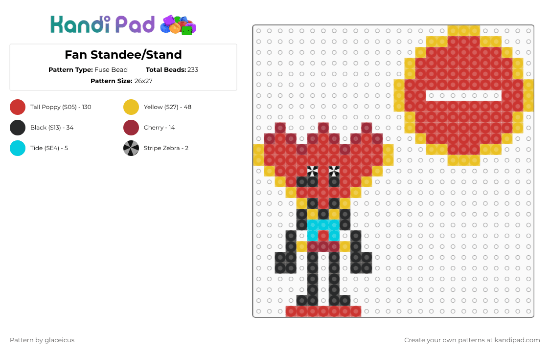 Fan Standee/Stand - Fuse Bead Pattern by glaceicus on Kandi Pad - fan, ii, inanimate insanity, red, stand, standee, yellow