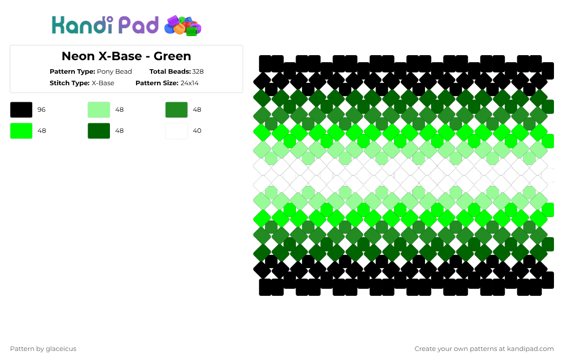 Neon X-Base - Green - Pony Bead Pattern by glaceicus on Kandi Pad - green,neon