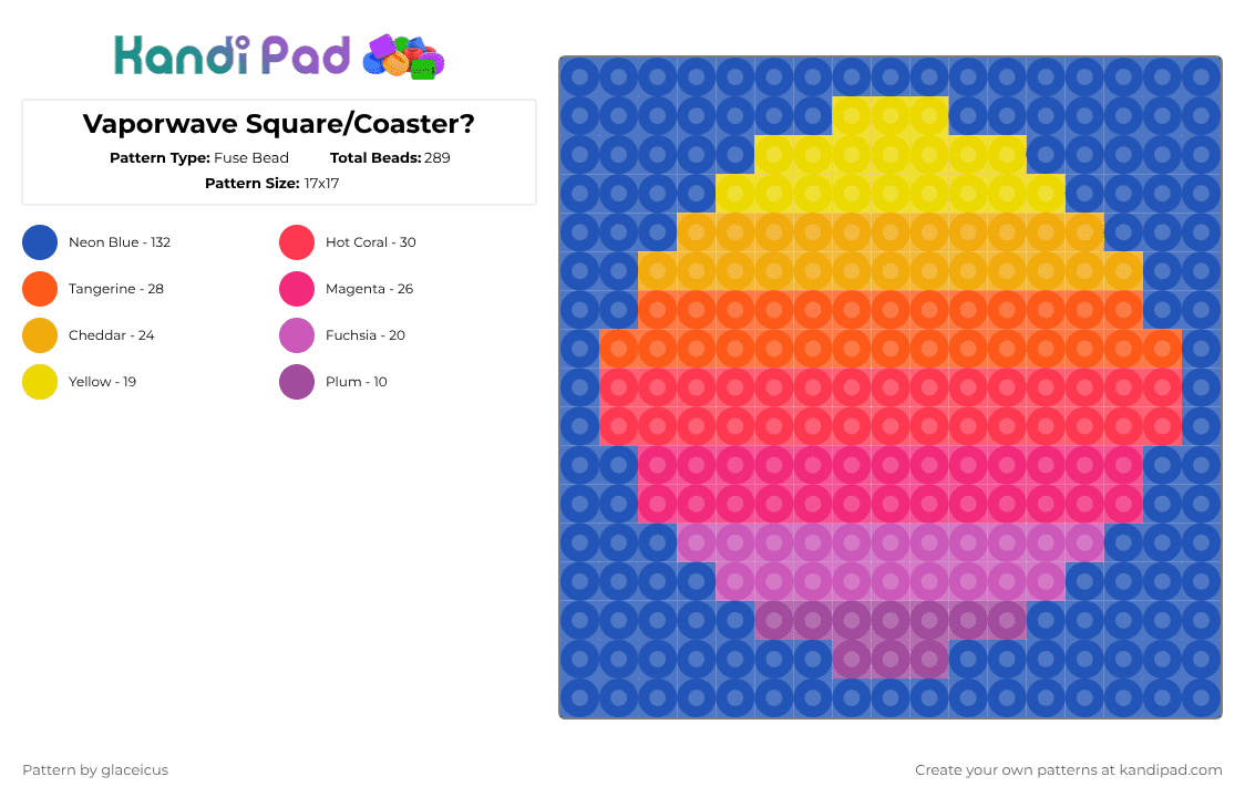 Vaporwave Square/Coaster? - Fuse Bead Pattern by glaceicus on Kandi Pad - pink,blue,cotdvaporwave,vaporwave,vapor,wave,90s,80s