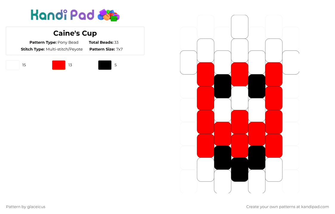 Caine\'s Cup - Pony Bead Pattern by glaceicus on Kandi Pad - white,red,cotdsoftdrinks,animatic battle,ab,animaticbattle,caines cup,caines,cup