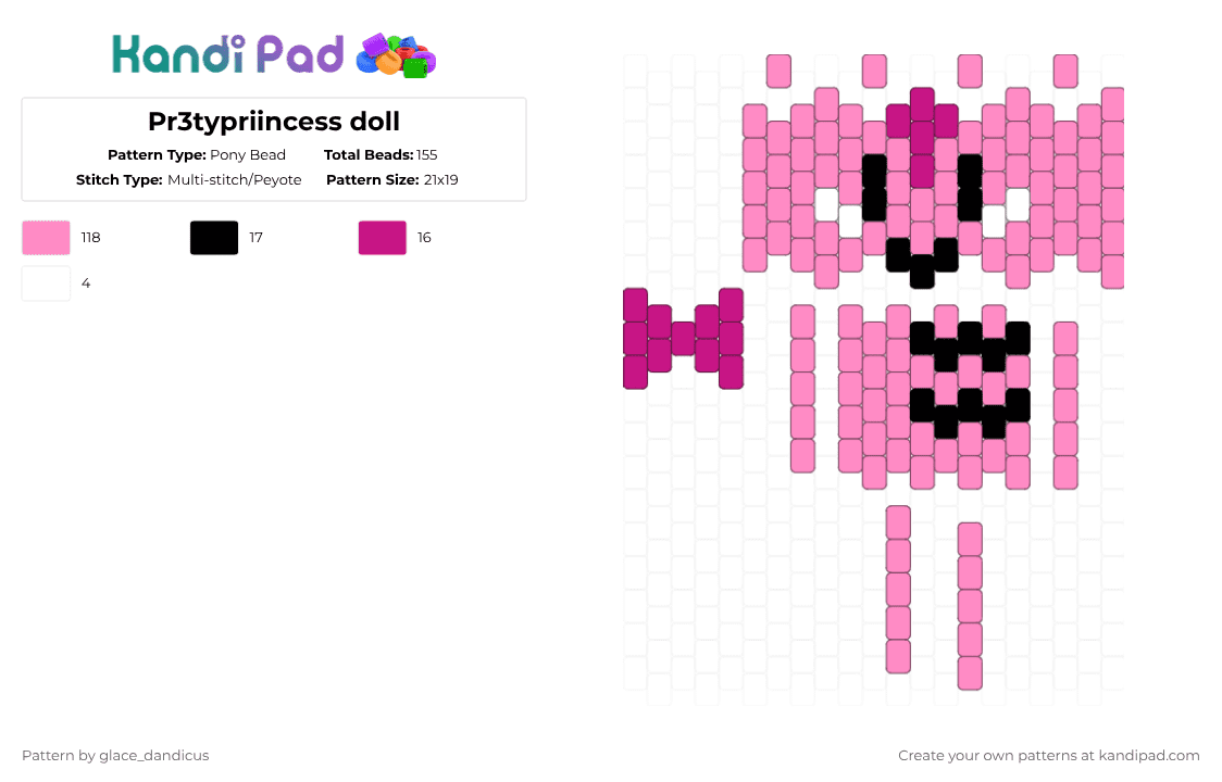 Pr3typriincess doll - Pony Bead Pattern by glaceicus on Kandi Pad - pink,forsaken,doll,pr3typriincess,princess,pr3ty,colorkidd,c00lkidds