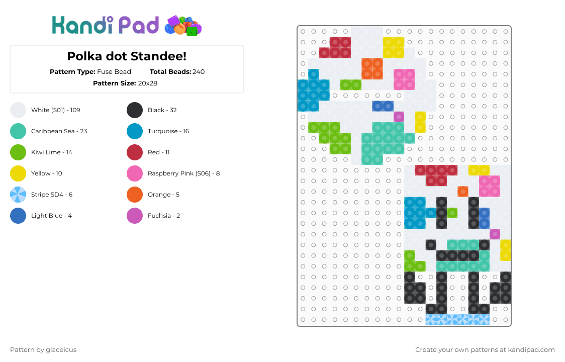 Polka dot Standee! - Fuse Bead Pattern by glaceicus on Kandi Pad - white,teal,light blue,green,colorful,its time for the,polka dot,polka,dot,rainbow,osc,itft