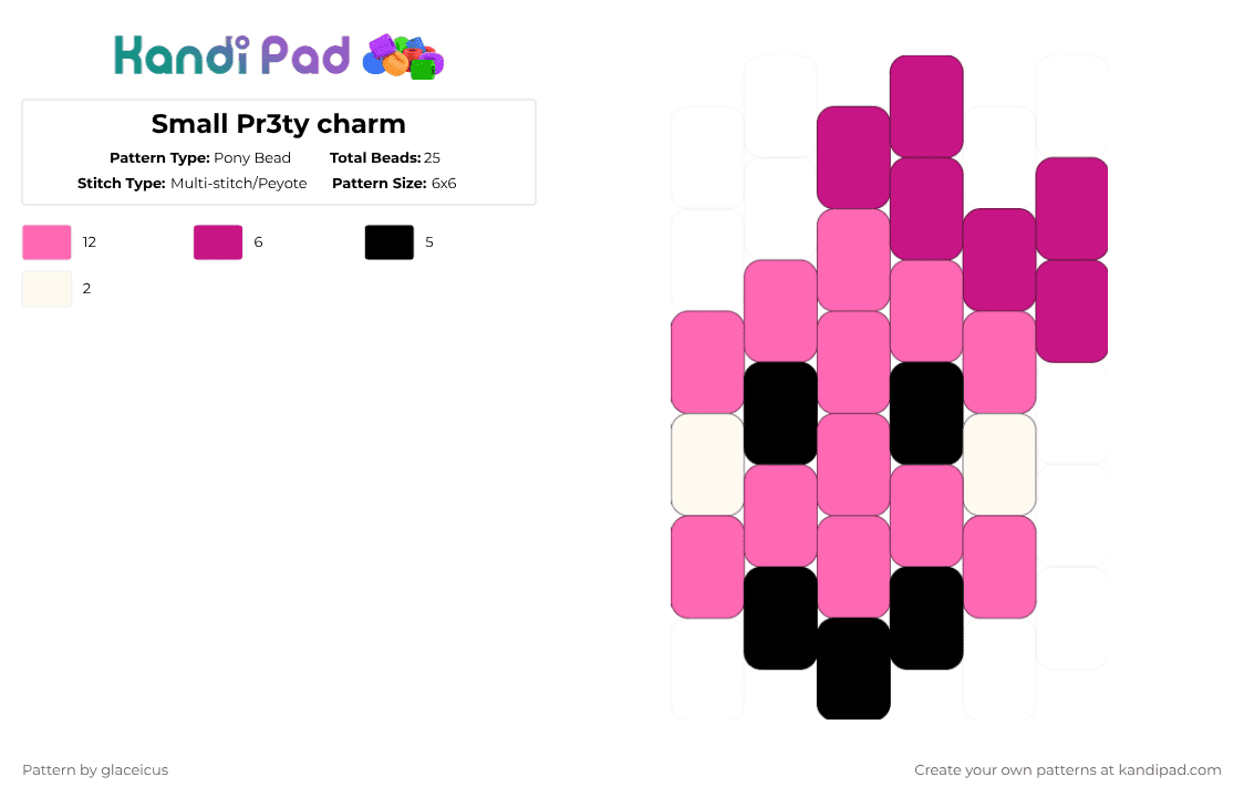 Small Pr3ty charm - Pony Bead Pattern by glaceicus on Kandi Pad - pink,pr3typriincess,pr3ty,princess,pr3ttypriincess,pr3typrincess,forsaken,colorkidds