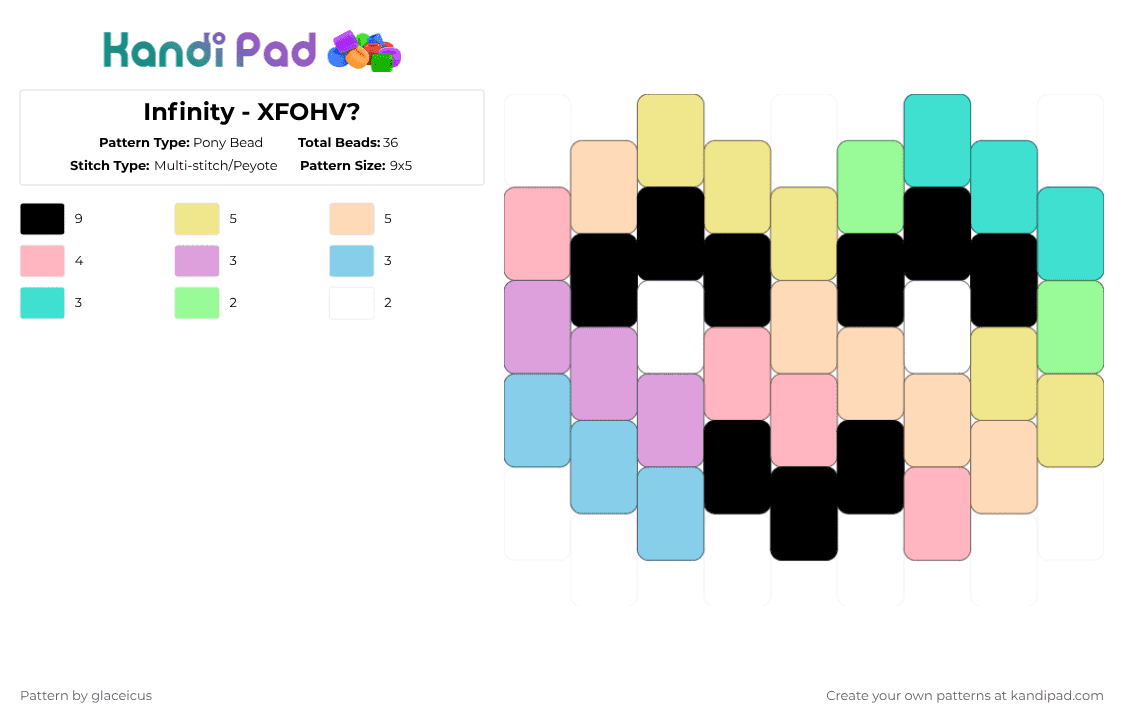 Infinity - XFOHV? - Pony Bead Pattern by glaceicus on Kandi Pad - pink,yellow,beige,light blue,infinity,bfdi,jacknjellify,rainbow,algebrailien,xfohv