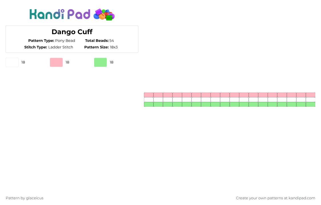 Dango Cuff - Pony Bead Pattern by glaceicus on Kandi Pad - dango, green, pink, teal, white