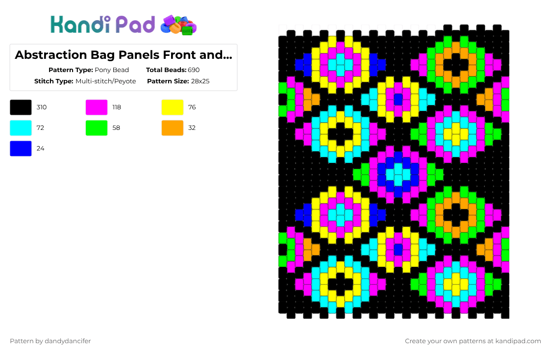 Abstraction Bag Panels Front and Back - Pony Bead Pattern by glaceicus on Kandi Pad - black,pink,green,colorful
