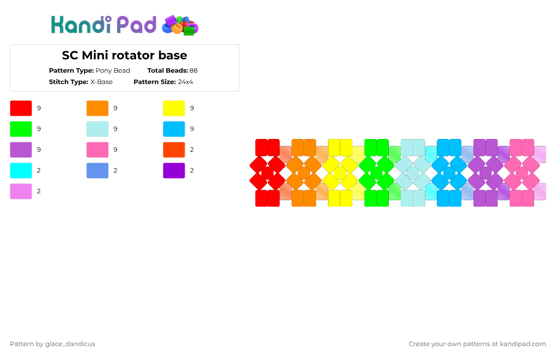 SC Mini rotator base - Pony Bead Pattern by glaceicus on Kandi Pad - light blue,pink,dogday,bobbybearhug,kickinchicken,hoppyhopscotch,bubbabubbaphant,craftycorn,pickypiggy,catnap