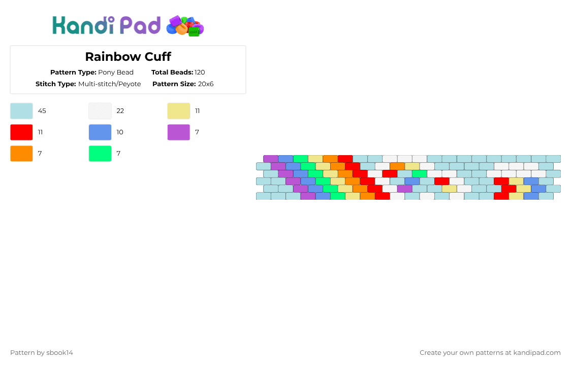 Rainbow Cuff - Pony Bead Pattern by glaceicus on Kandi Pad - light blue,rainbow,dash,pegasus,gen4,mlp,rainbowdash,mylittlepony,skibiewfia