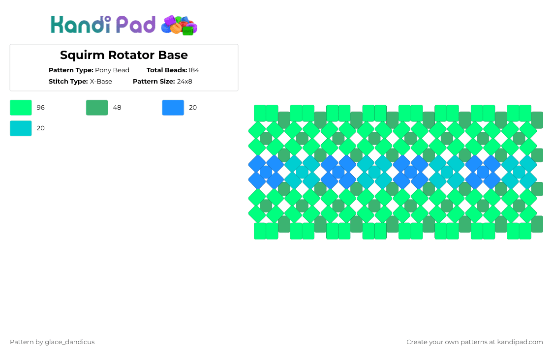 Squirm Rotator Base - Pony Bead Pattern by glaceicus on Kandi Pad - teal,squirm,dandys world,dandysworld,dw,green,blue
