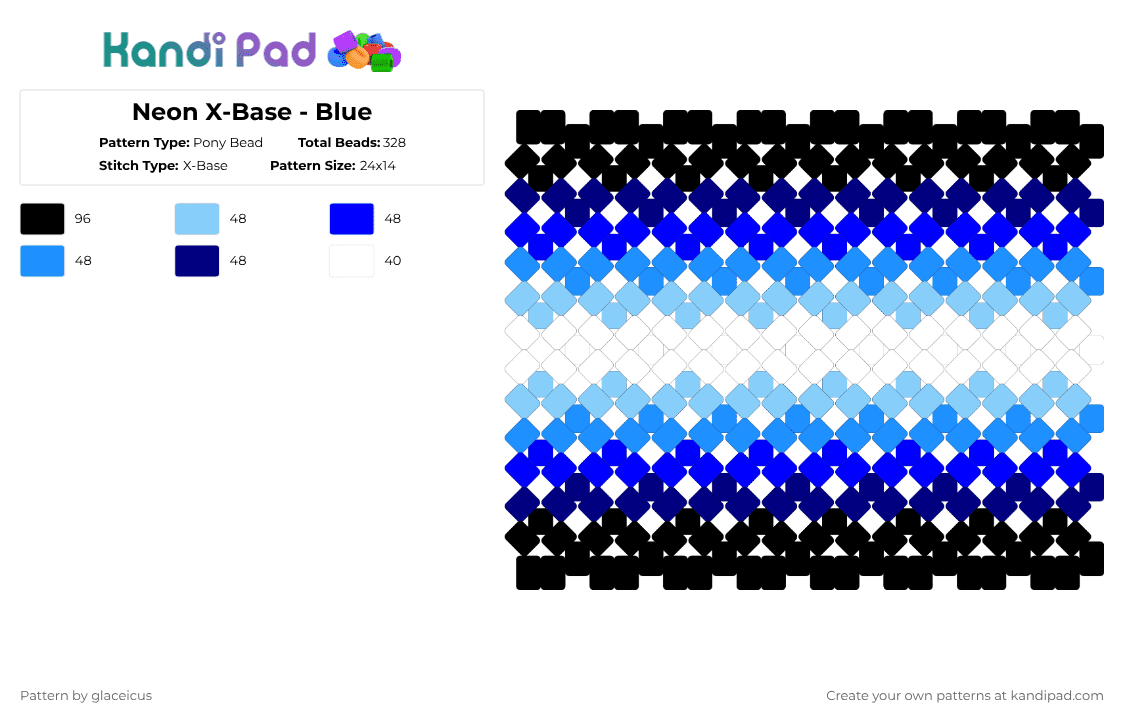 Neon X-Base - Blue - Pony Bead Pattern by glaceicus on Kandi Pad - light blue,purple,neon,blue