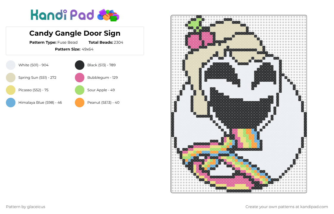 Candy Gangle Door Sign - Fuse Bead Pattern by glaceicus on Kandi Pad - white,beige,pink,gangle,sign,door,tadc,the amazing digital circus,candy,sticker sheet,digital circus