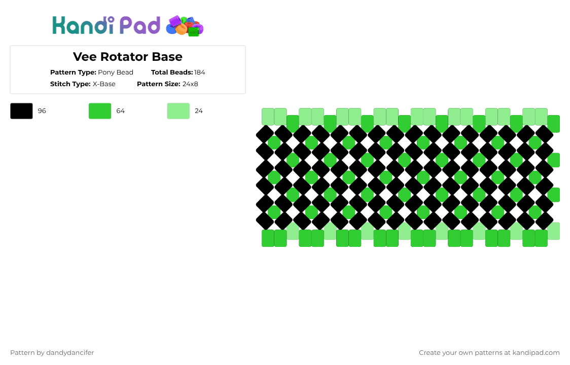 Vee Rotator Base - Pony Bead Pattern by glaceicus on Kandi Pad - green,teal,vee,tv,dandysworld