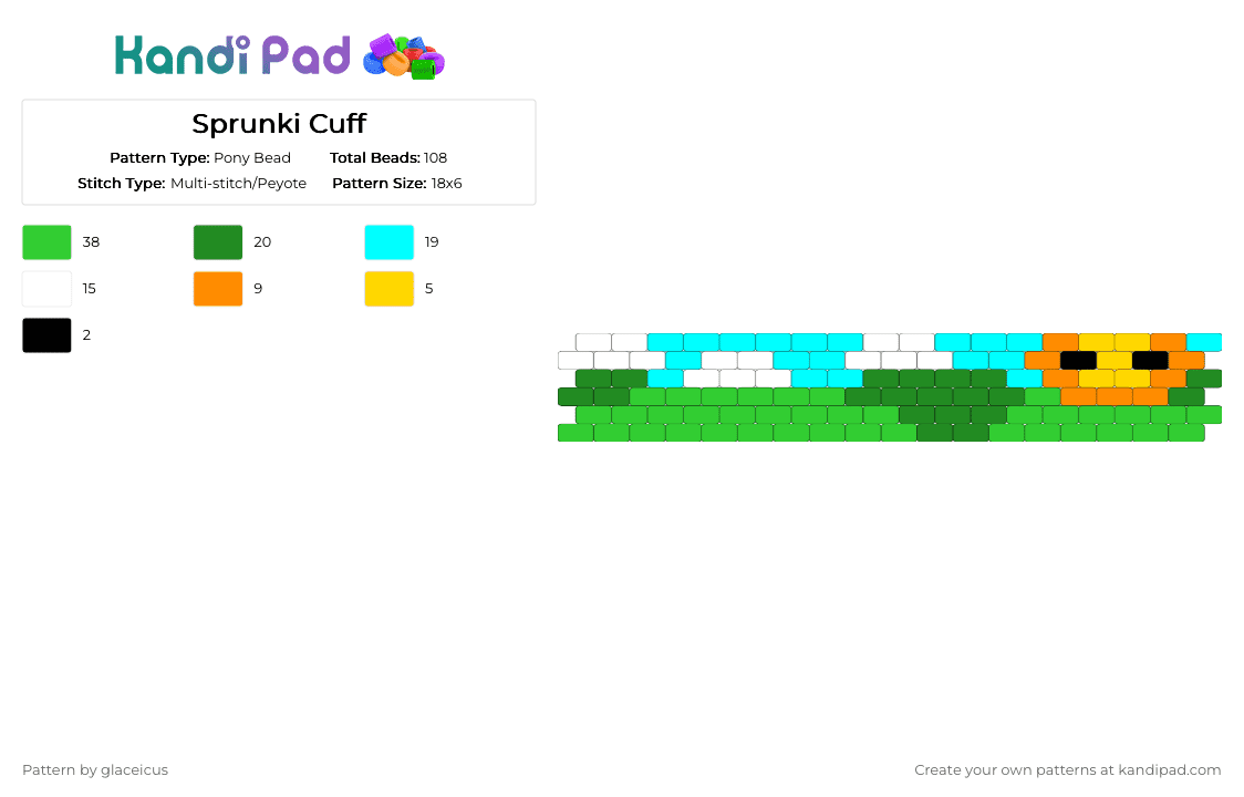 Sprunki Cuff - Pony Bead Pattern by rapidazure on Kandi Pad - green, idk, incredibox, landscape, rainbow, sprunki, ugh