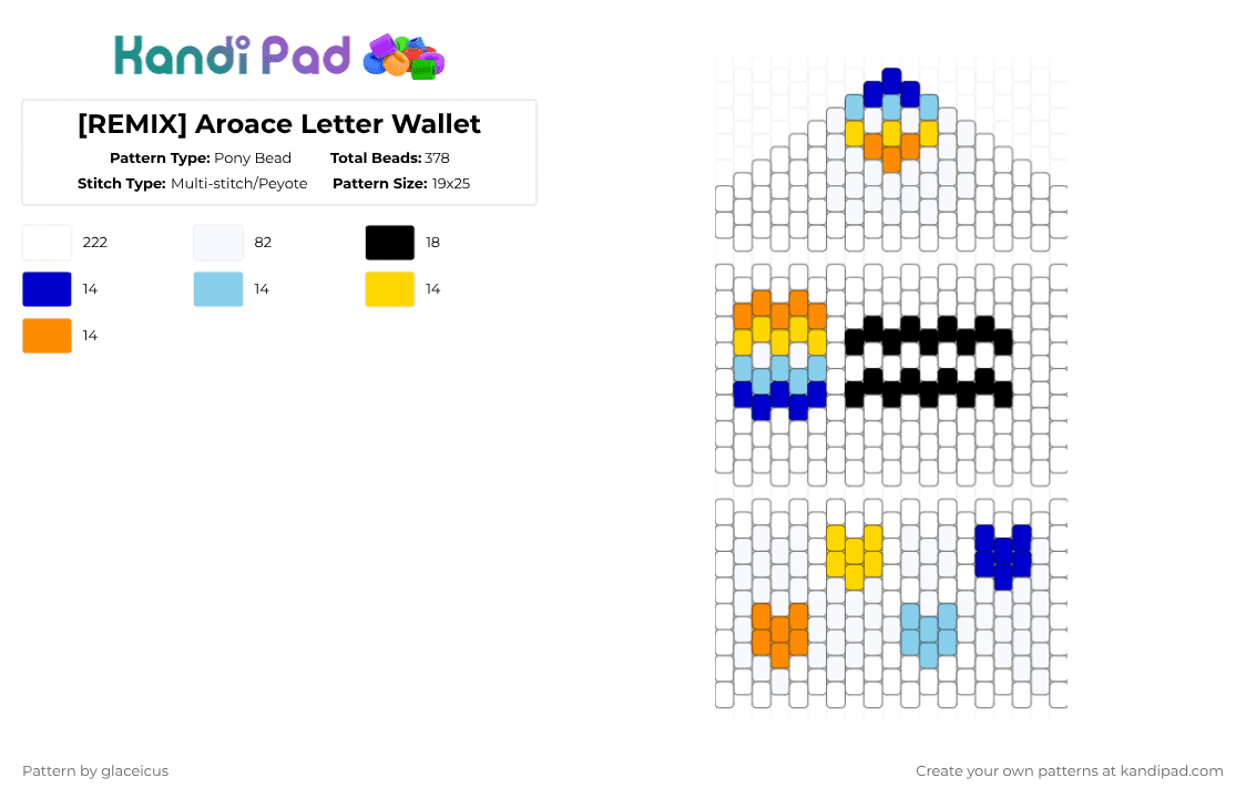 [REMIX] Aroace Letter Wallet - Pony Bead Pattern by glaceicus on Kandi Pad - white,light blue,orange,colorful