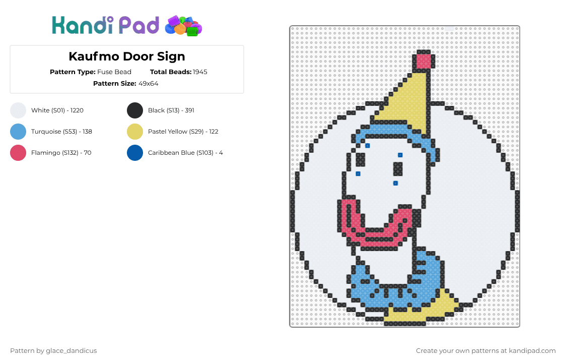 Kaufmo Door Sign - Fuse Bead Pattern by glaceicus on Kandi Pad - white,light blue,yellow,clown,kaufmo,tadc,digital circus,the amazing digital circus,red,blue