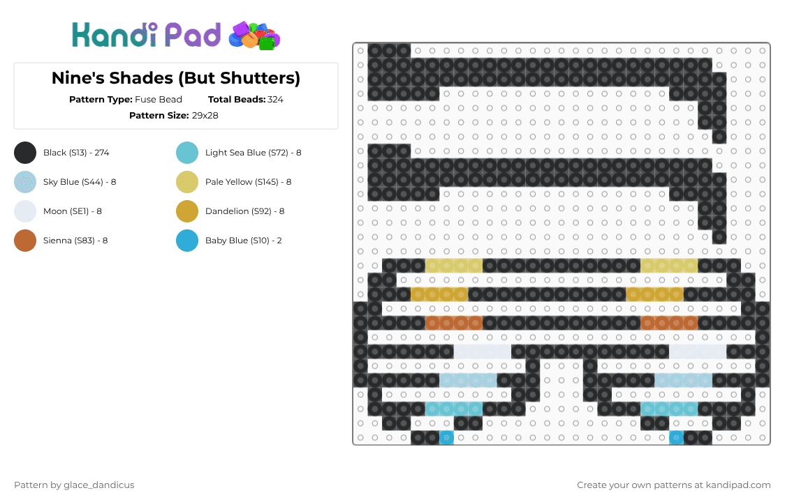 Nine\'s Shades (But Shutters) - Fuse Bead Pattern by glaceicus on Kandi Pad - black,light blue,nine,xfohv,tpot,shutters,bfdi,jacknjellify,9,cosplay