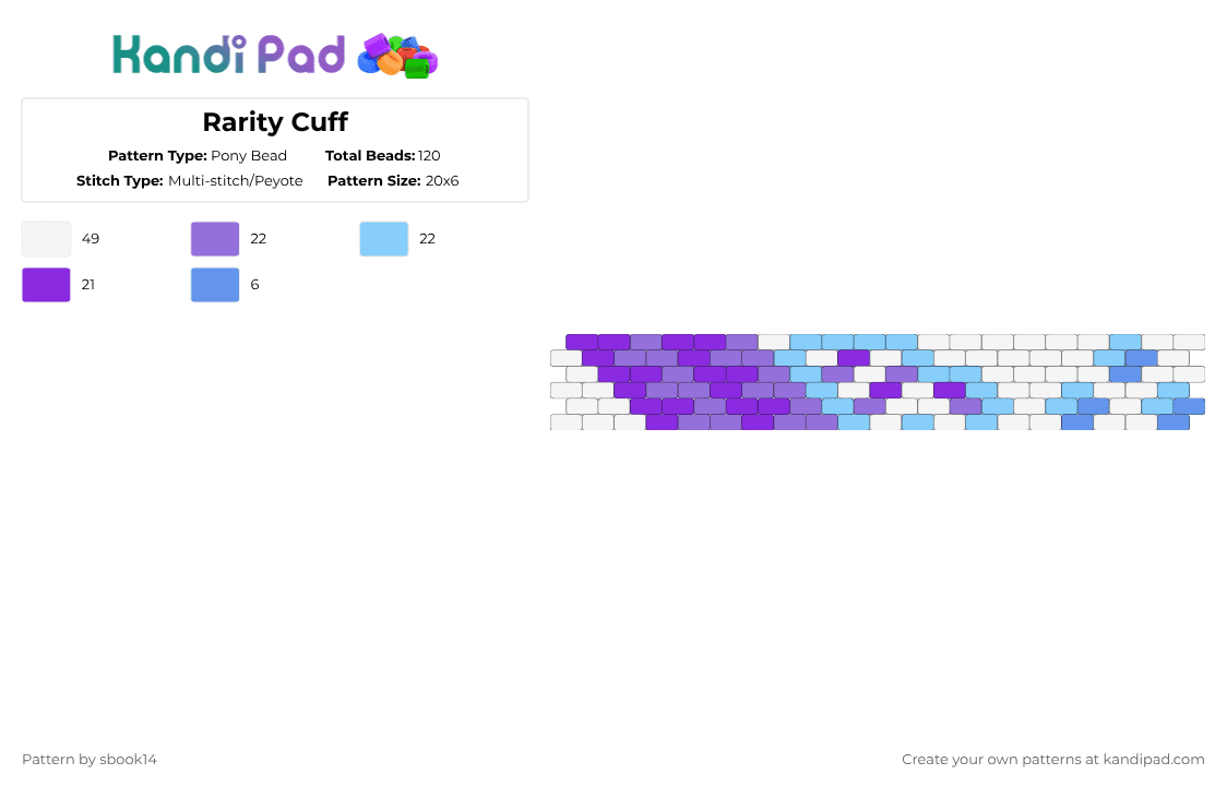 Rarity Cuff - Pony Bead Pattern by glaceicus on Kandi Pad - purple,light blue,gen4,mlp,mylittlepony,skibiewfia,rarity,gem,unicorn,ys