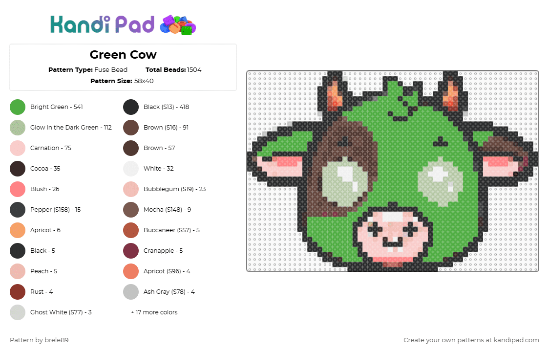 Green Cow - Fuse Bead Pattern by brele89 on Kandi Pad - brown,green,beige