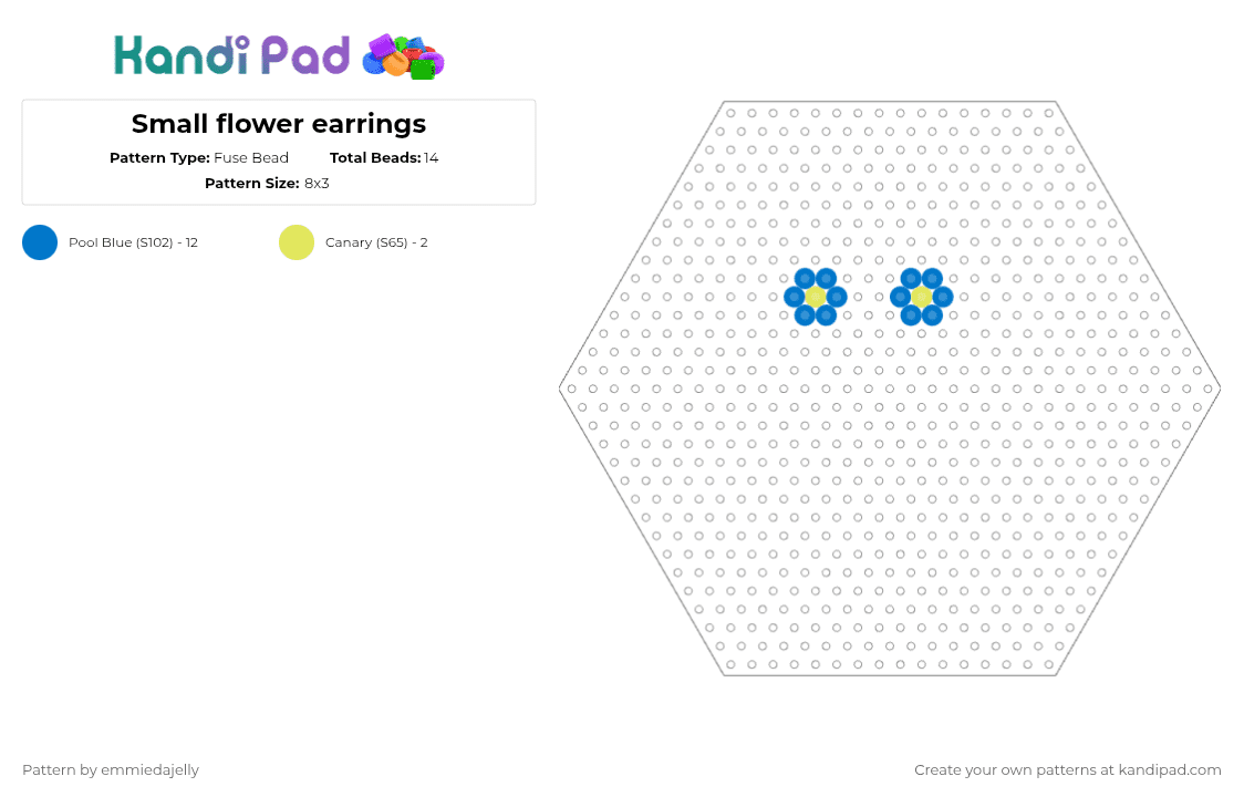 Small flower earrings - Fuse Bead Pattern by emmiedajelly on Kandi Pad - blue,flowers,earrings,small,cute,easy,hexagon,fun,wearable