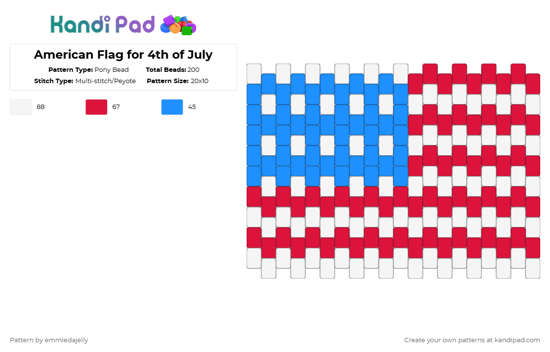 American Flag for 4th of July - Pony Bead Pattern by emmiedajelly on Kandi Pad - light blue,red,flag,4th of july,white,blue