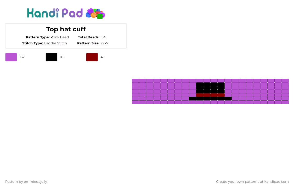 Top hat cuff - Pony Bead Pattern by emmiedajelly on Kandi Pad - pink,top hat,tiny,cute