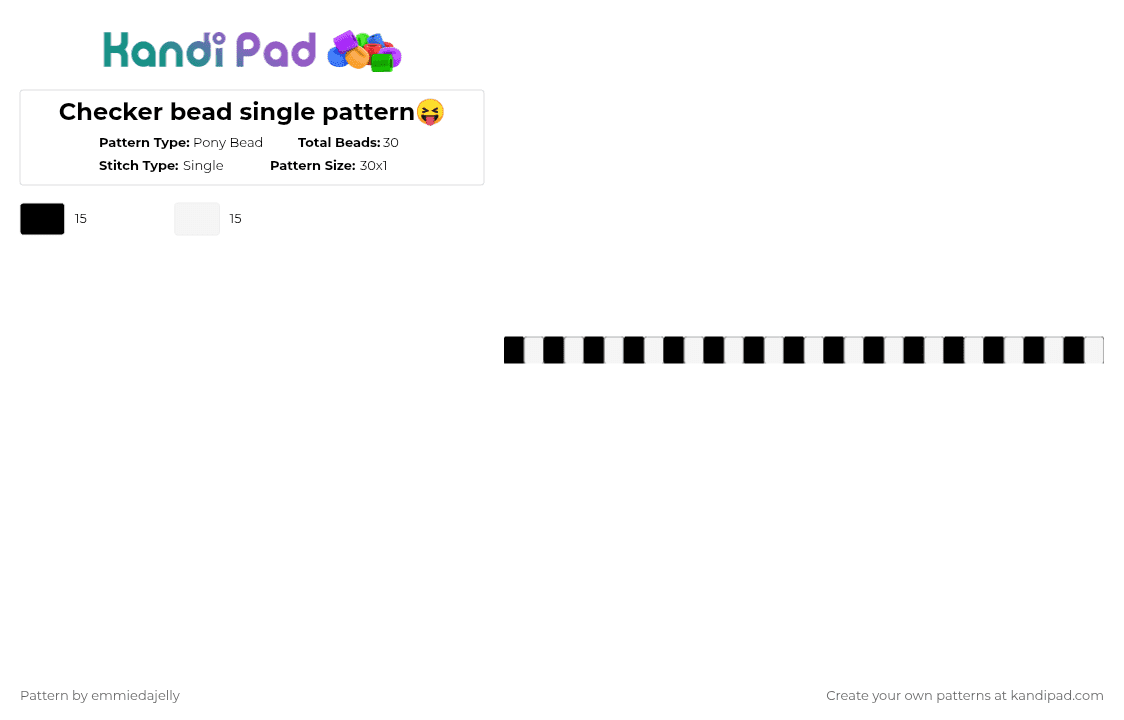 Checker bead single pattern😝 - Pony Bead Pattern by emmiedajelly on Kandi Pad - black,white,print,easy,single,cute,fun