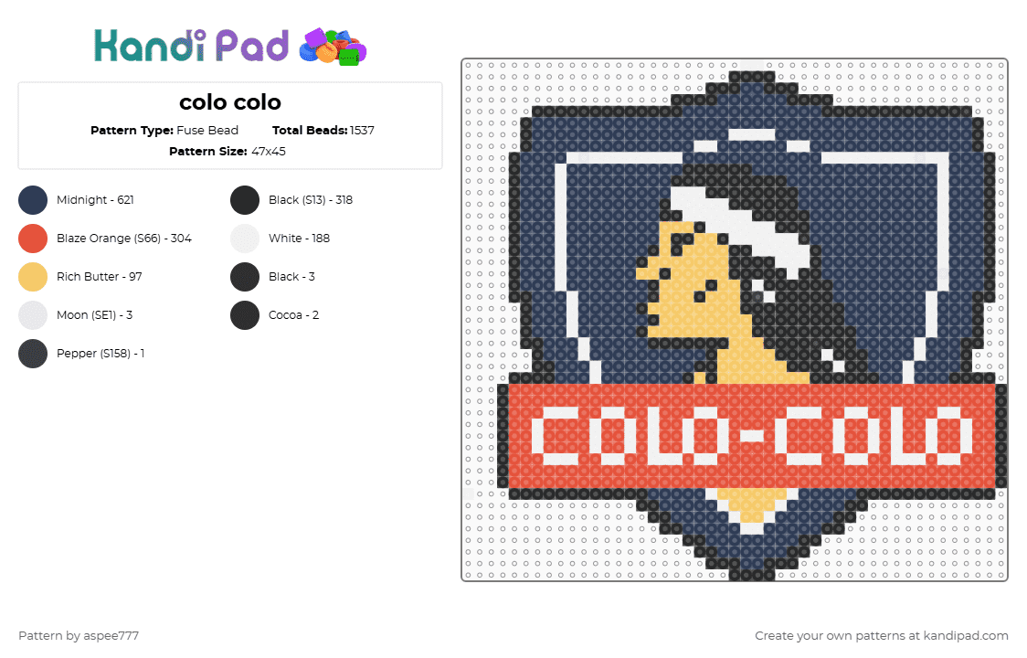 Colo colo Fuse Bead Pattern - Kandi Pad | Kandi Patterns, Fuse Bead ...